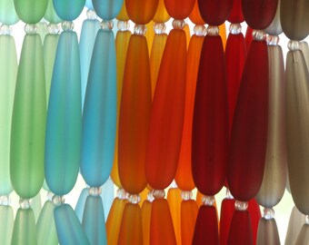 Cultured Sea Glass Beads Long Drill Teardrop Beads For Jewelry Making Jewelry Supplies - Frosted Beads - 5 Pair