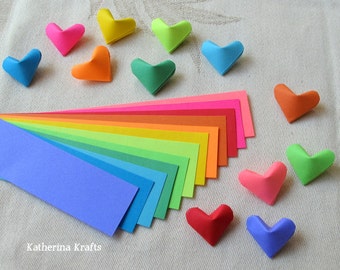 SALE!!! Origami Hearts Paper Strips, 200 count, Rainbow Multicolor