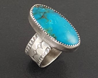 Turquoise Ring, size 7.25 ring, blue stone ring, blue turquoise ring, sterling silver. Michele Grady, natural turquoise, turquoise jewelry