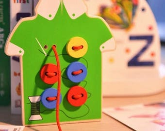 Sew On Buttons Lace and Trace Wooden Board - Boys