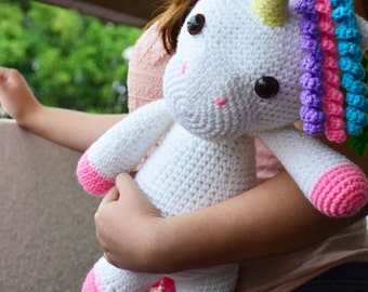 CROCHET PATTERN in English - Mimi the Friendly Unicorn - 15"/38 cm. tall - Animal Amigurumi - Nursery Kids Toy - Instant PDF Download