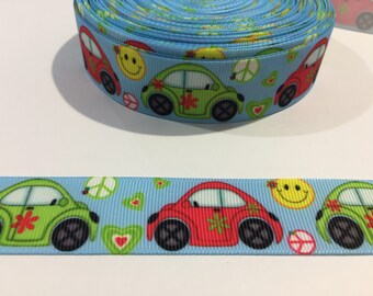3 Yards of Ribbon - Hippy Retro Slug Bug Cars 1 inch wide
