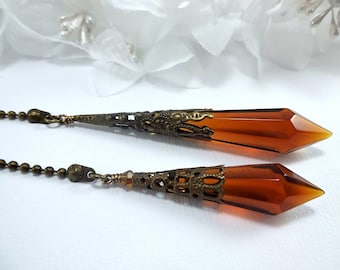 Brown/Amber Crystal Ceiling Fan Pulls, Crystal Fan Pull, Crystal Light Pull, Ball Chain Pull, Ball Chain Pull