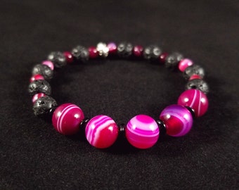 Lava Stone Diffuser Bracelet with Banded Agate