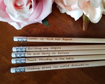 Inspirational pencils, motivational pencils, custom pencils, personalised pencils, positivity pencils, new job gift, kick ass pencils, yes