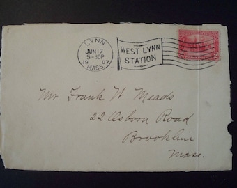 Vintage 1907 Envelope Back Post Marked "Lynn,Mass" 2c Jamestown Stamp*