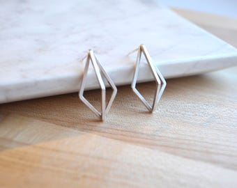 3D Kite Ear Studs | Sterling Silver Geometric Earrings | 3D Geometric Earrings