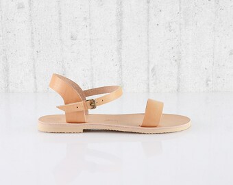 Open Toe Ankle Strap Veggetable Tan Leather Sandals