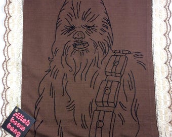 Chewbacca, Star Wars - Hand Embroidered vintage doily, placemat, lace edge