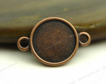 10 Double Sided Cabochon Connector Settings Antique Copper Tone - Fits 10mm Cab, Round Bezel Trays, Cameo Base, Pendant Blank - BH20