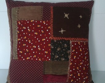 cushion in patchwork velvet embroidered 50 x 50