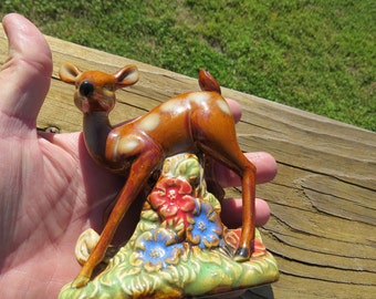 Vintage Mid Century Pottery Baby Deer Figurine or Statue Box J