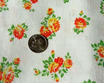Vintage FEEDSACK Cotton Fabric - Sweet Little Bouquets of Orange & Yellow Flowers: White Background - 33 x 42