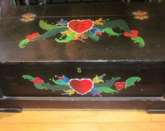 Vintage Hand Painted Small Trunk - Vintage Storage - Swedish Trunk - Antique Toy Box, Painted Chest, Antique Storage Chest, Gift For Her
