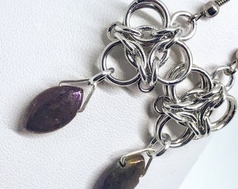 Purple Coated Pyrite Aura Chainmaille Earrings