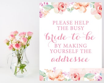 Please help the bride-to-be, make yourself the addressee sign, Floral baby shower, blush bridal shower, DIY, Instant Download, 003