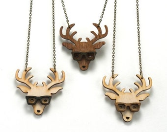 Nerd Deer Necklace - Handmade - laser cut - laser cut jewelry - jewelry
