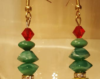 Christmas Jewelry, Christmas Tree Earrings, Holiday Earrings, Swarovski Earrings, Christmas Earrings, Green Earrings, Dangle Earrings