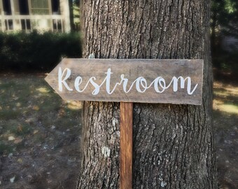 Restroom Sign, Wedding Restroom Sign, Wooden Restroom Sign, Restroom Sign Wedding, Wooden Wedding Sign, Rustic Wedding Sign Directional Sign