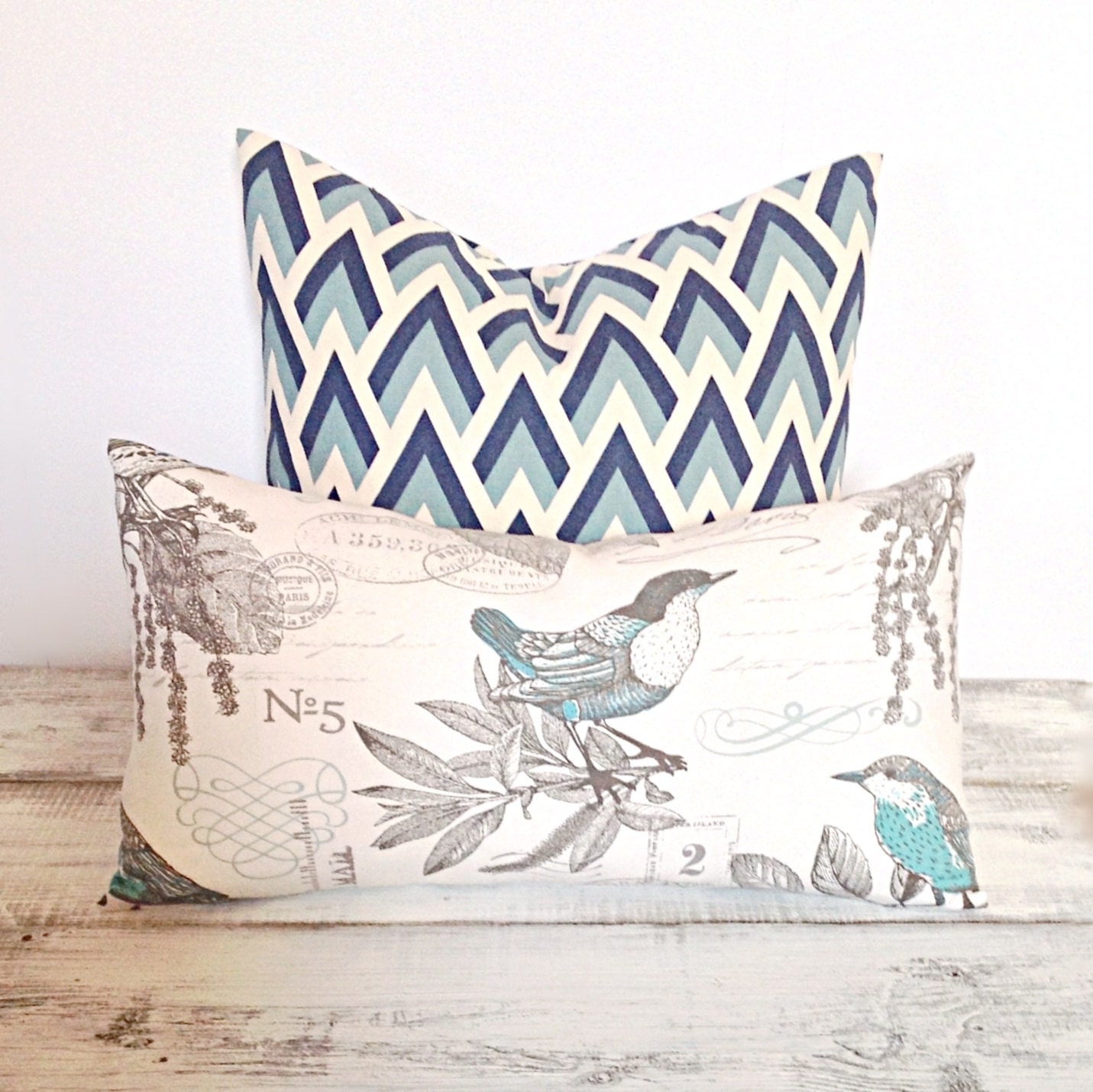 Vintage Birds Lumbar Pillow Cover 12 x 20