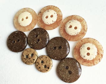 eco friendly cream peach gold bronze glittery and flecked buttons--mixed lot of 10