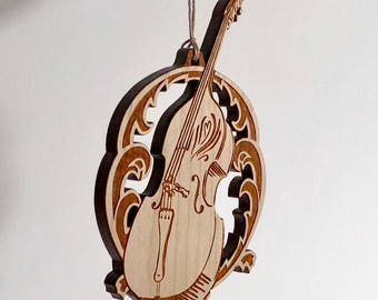 Double bass ornament - solid cherry wood