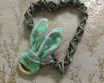 Bunny ear teether wooden teething ring