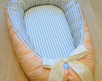 Baby Bed, Peach, White, Grey, Baby Nest, Nursery Bedding, Crib Bedding, Baby Bedroom, Baby Shower, Bedding, Newborn, Gift for newborn, Home