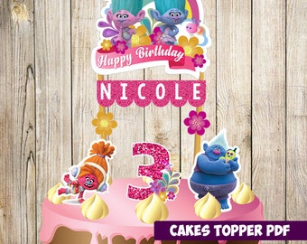 Trolls Cake Topper, Trolls Birthday, Trolls Party, Trolls Banderin, Custom and Printable Topper, Trolls birthday