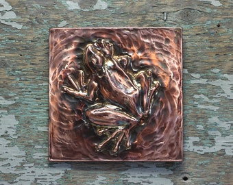 Frog - copper relief sculpture tile/plaque