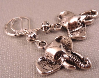 Elephant Earrings Silver Earrings Elephant Jewelry Beaded Jewelry Silver Jewelry Beaded Earrings