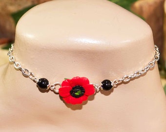 Poppy Anklet - Handmade Polymer Clay Flower Jewellery
