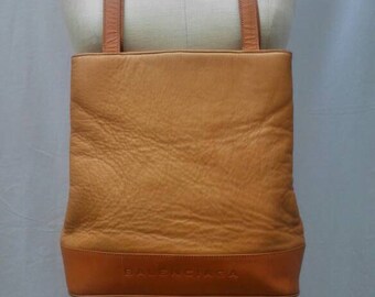 BALENCIAGA vintage 80s cognac leather tote bag