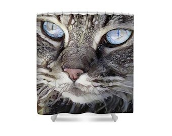 Cat Shower Curtain, Cat Mom, Cat Decor, Cat Lover Gift, Cat Bathroom, Grey Shower Curtain, Feline, Persian Cat