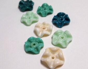 Handmade Lampwork Glass Beads - ruffled discs - Mermaid