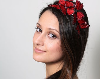 Red Butterfly Headband - woodland, fairy tale, rouge