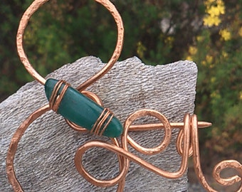 Scarf pin, Sweater pin, handmade copper fibula, copper brooch
