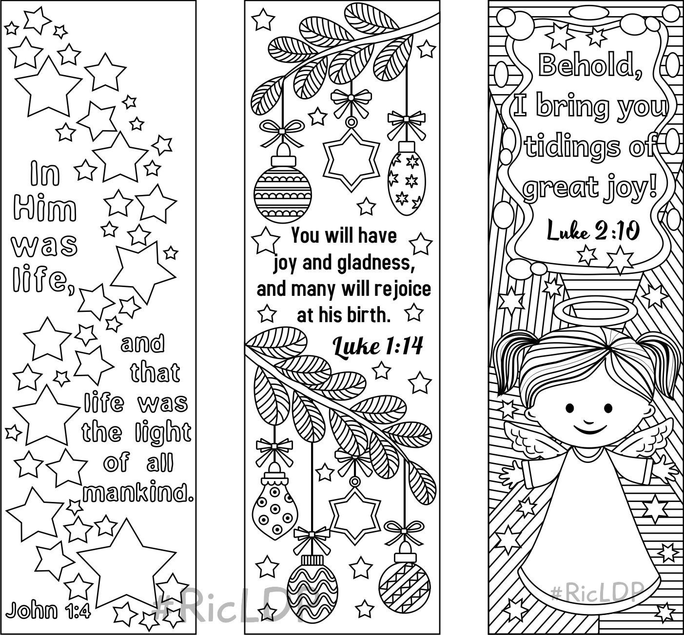 9 Printable Christmas Coloring Bookmarks 6 designs with Bible