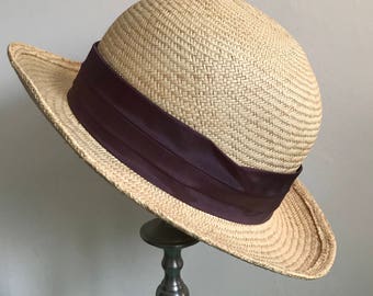 Vintage Straw Bermona Trend Hat with Brown Ribbon