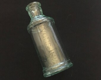 Antique Lyon's Ink Bottle, Victorian Pouring Ink Bottle, Aqua Glass Bottle, Vintage Ink Bottle, Aqua Glass Ink Well Bottle, Old Bottle