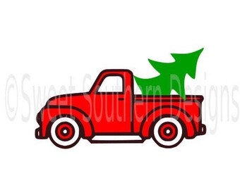 Vintage truck with Christmas tree SVG DXF PDF instant download design for cricut or silhouette
