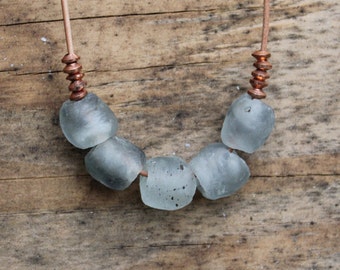 Gray mist recycled African glass bead necklace with 3 mm copper beads