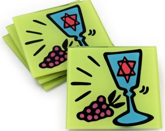 Kiddush Cup - Judaica Tempered Glass Coasters