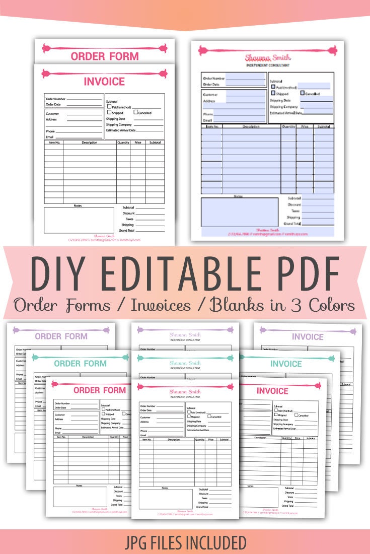diy editable pdf order form invoice blank letter size forms