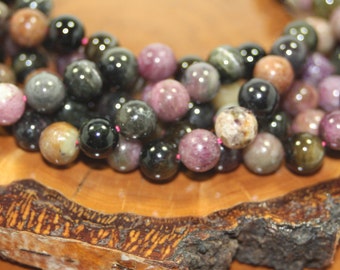 Genuine Gemstone Beads, Tourmaline Mix, 8mm, 8 Inch Strand