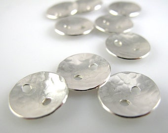 Sterling Silver Buttons, 1/2 Inch, 13mm, Textured, Hammered, Polished QTY 10