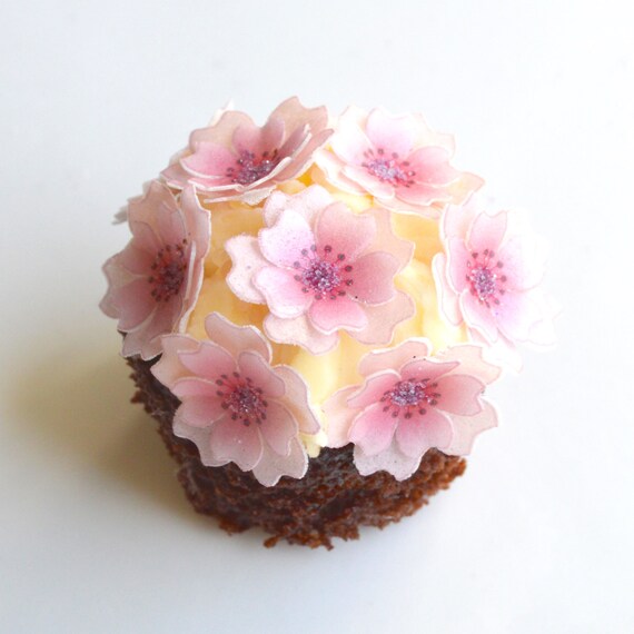 Edible Cherry Blossom 3D Flowers x 50 Mini Pastel Pink