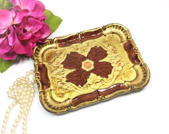 Mid Century Florentine Tray, Florentine Trinket Tray, Florentine Vanity Tray, Boudoir Tray #B179