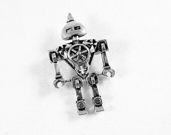 Steampunk Robot Brooch Silver, Mens Womens Gift Handmade