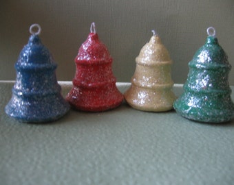 4 Bells-Spun Cotton Christmas Ornaments Vintage Look-Mica, Vintage Glass Beads